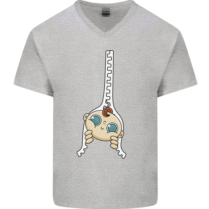 Baby Zipper New Baby Pregnancy Pregnant Mens V-Neck Cotton T-Shirt Sports Grey