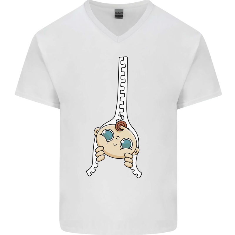 Baby Zipper New Baby Pregnancy Pregnant Mens V-Neck Cotton T-Shirt White