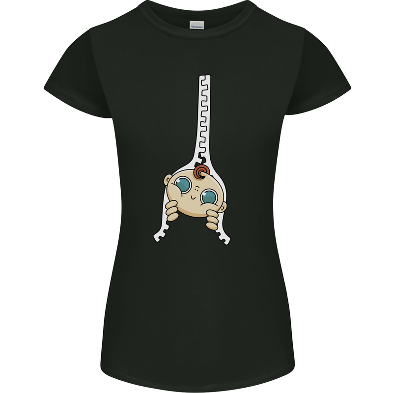 Baby Zipper New Baby Pregnancy Pregnant Womens Petite Cut T-Shirt Black