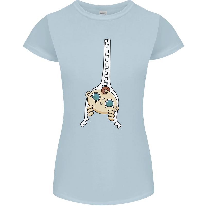 Baby Zipper New Baby Pregnancy Pregnant Womens Petite Cut T-Shirt Light Blue