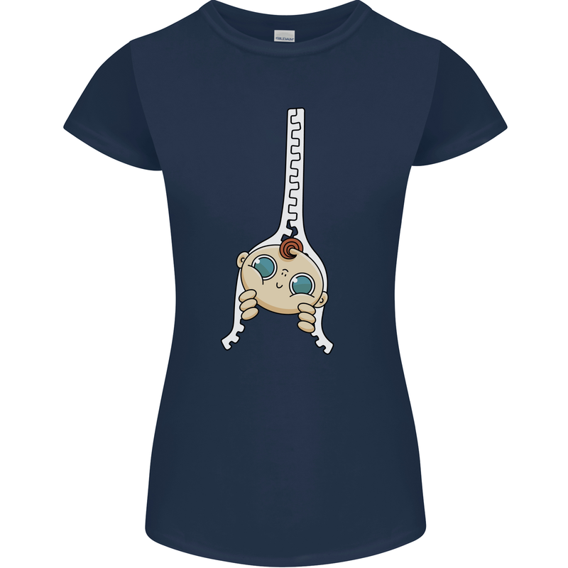 Baby Zipper New Baby Pregnancy Pregnant Womens Petite Cut T-Shirt Navy Blue