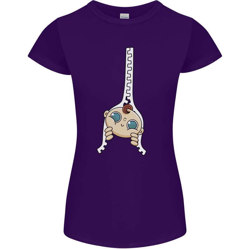 Baby Zipper New Baby Pregnancy Pregnant Womens Petite Cut T-Shirt Purple