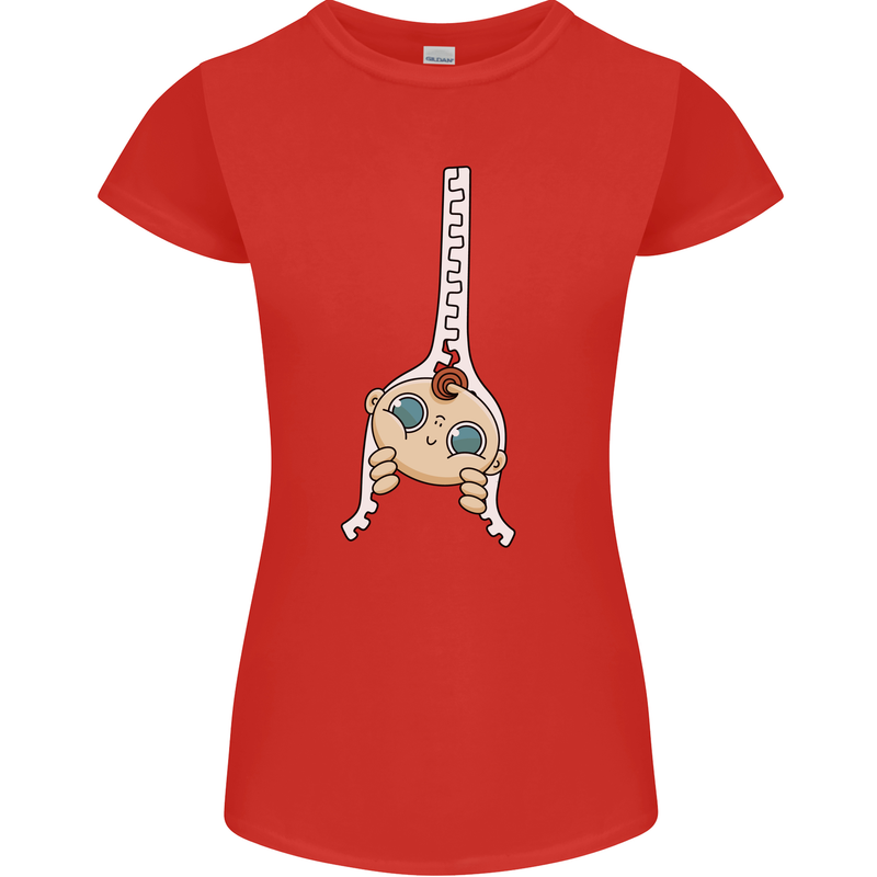 Baby Zipper New Baby Pregnancy Pregnant Womens Petite Cut T-Shirt Red