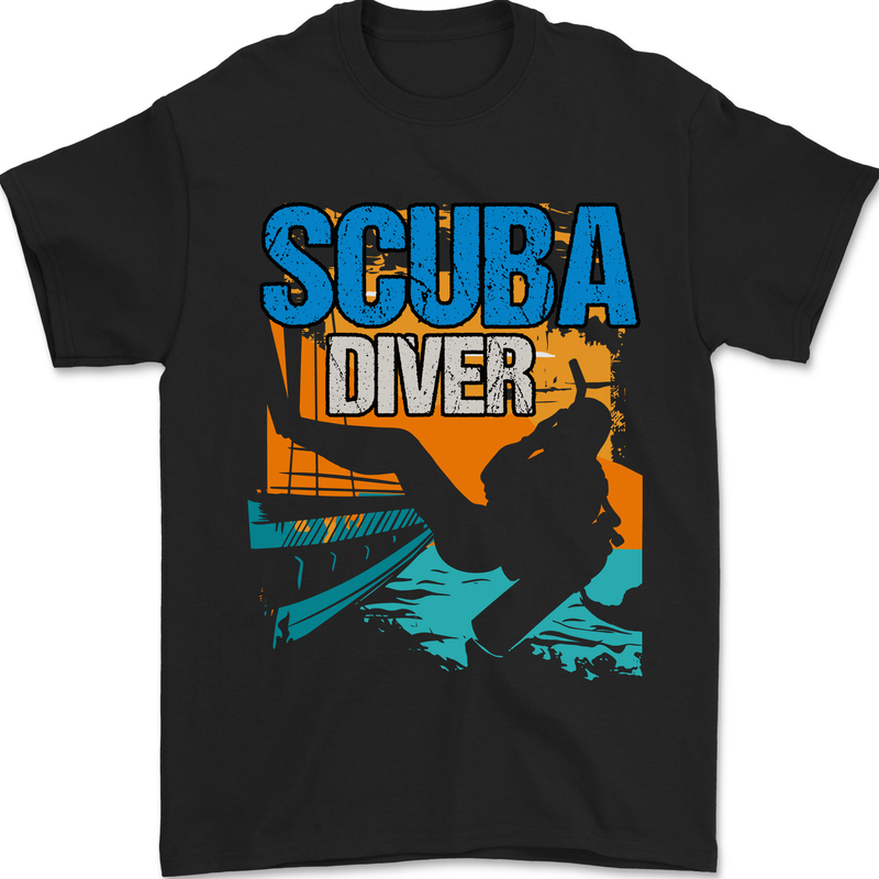 Backroll Entry from a Boat Scuba Diver Diving Mens T-Shirt 100% Cotton Black
