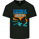 Backroll Entry from a Boat Scuba Diver Diving Mens V-Neck Cotton T-Shirt Black