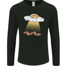 Bacon Abduction Funny Alien UFO Food Mens Long Sleeve T-Shirt Black