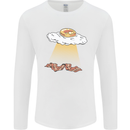 Bacon Abduction Funny Alien UFO Food Mens Long Sleeve T-Shirt White