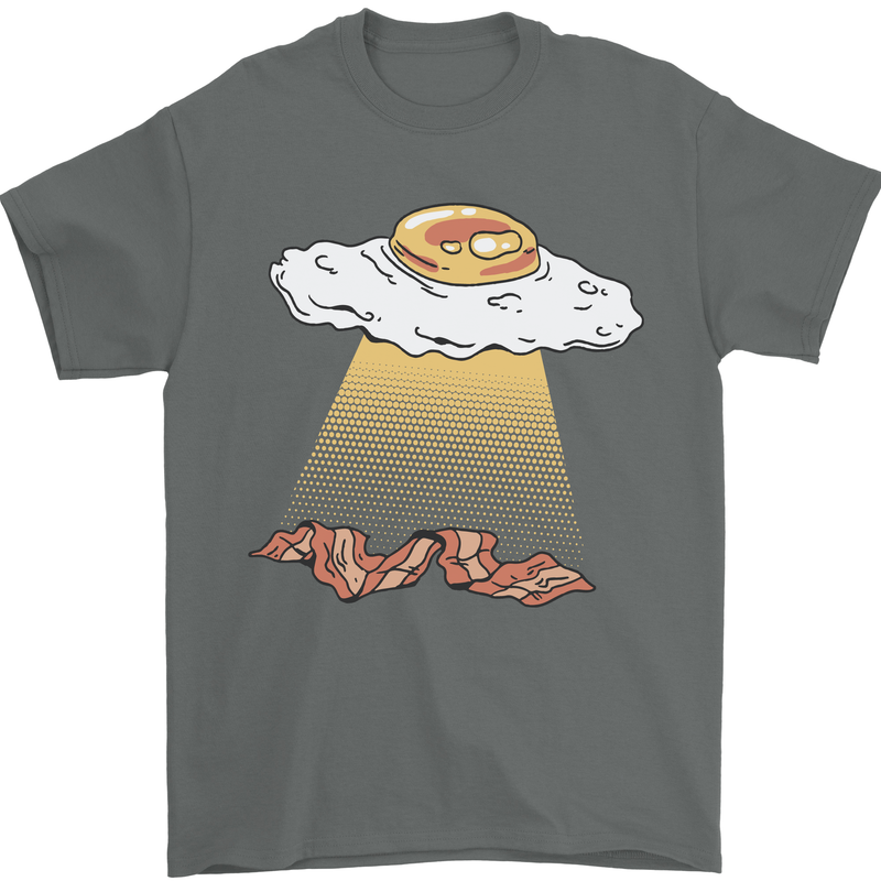 Bacon Abduction Funny Alien UFO Food Mens T-Shirt 100% Cotton Charcoal