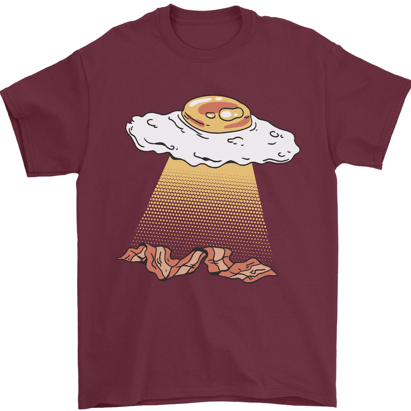 Bacon Abduction Funny Alien UFO Food Mens T-Shirt 100% Cotton Maroon