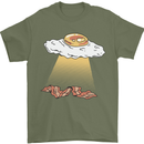 Bacon Abduction Funny Alien UFO Food Mens T-Shirt 100% Cotton Military Green