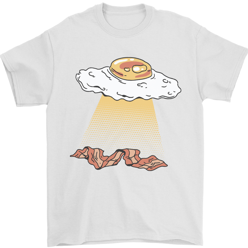 Bacon Abduction Funny Alien UFO Food Mens T-Shirt 100% Cotton White