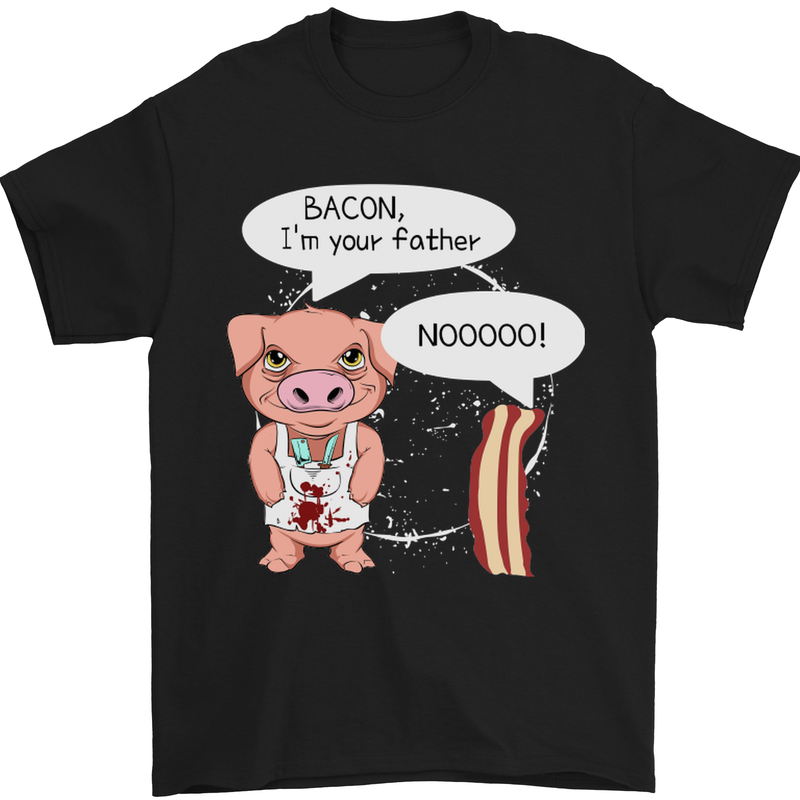a black t - shirt with a pig saying bacon i'm your father no