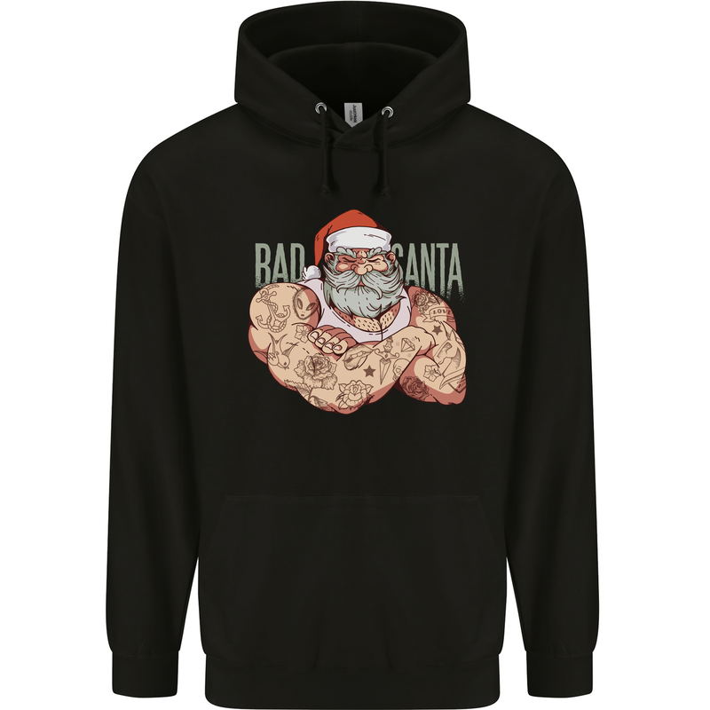 Bad Santa Christmas Tattoo Xmas Biker Gym Childrens Kids Hoodie Black