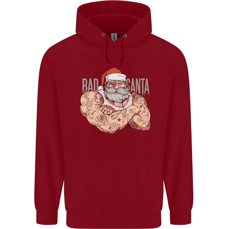 Bad Santa Christmas Tattoo Xmas Biker Gym Childrens Kids Hoodie Red