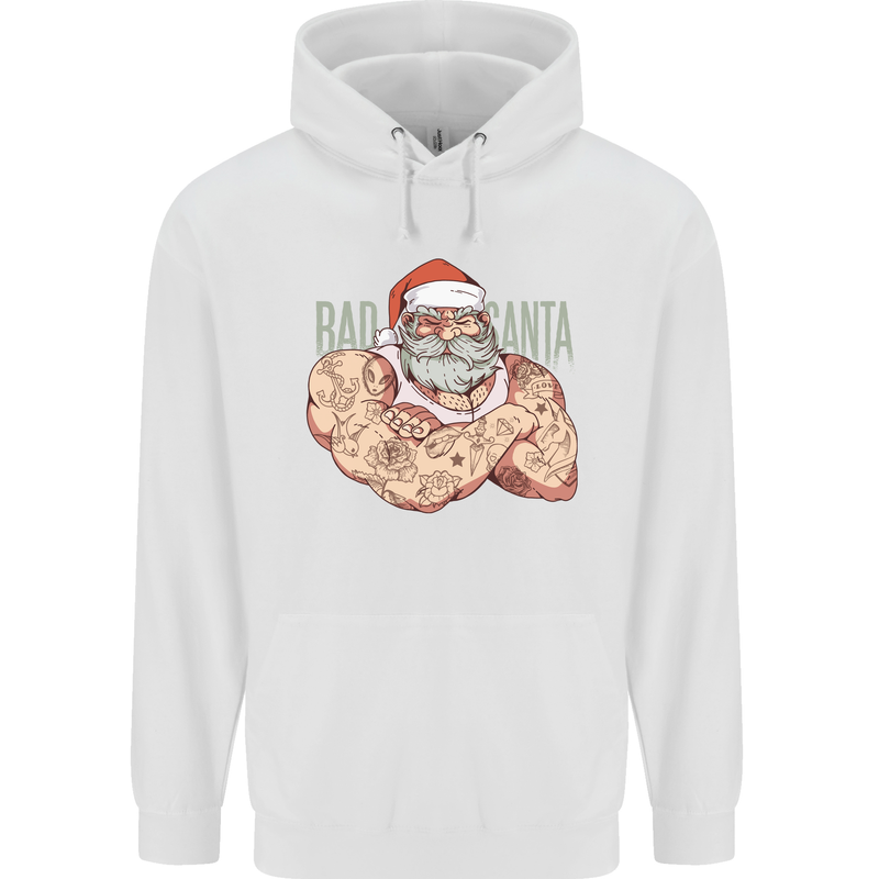 Bad Santa Christmas Tattoo Xmas Biker Gym Childrens Kids Hoodie White