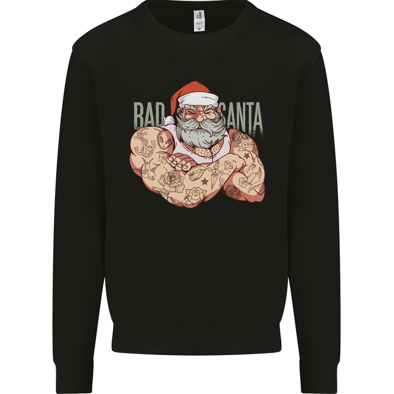 Bad Santa Christmas Tattoo Xmas Biker Gym Kids Sweatshirt Jumper Black