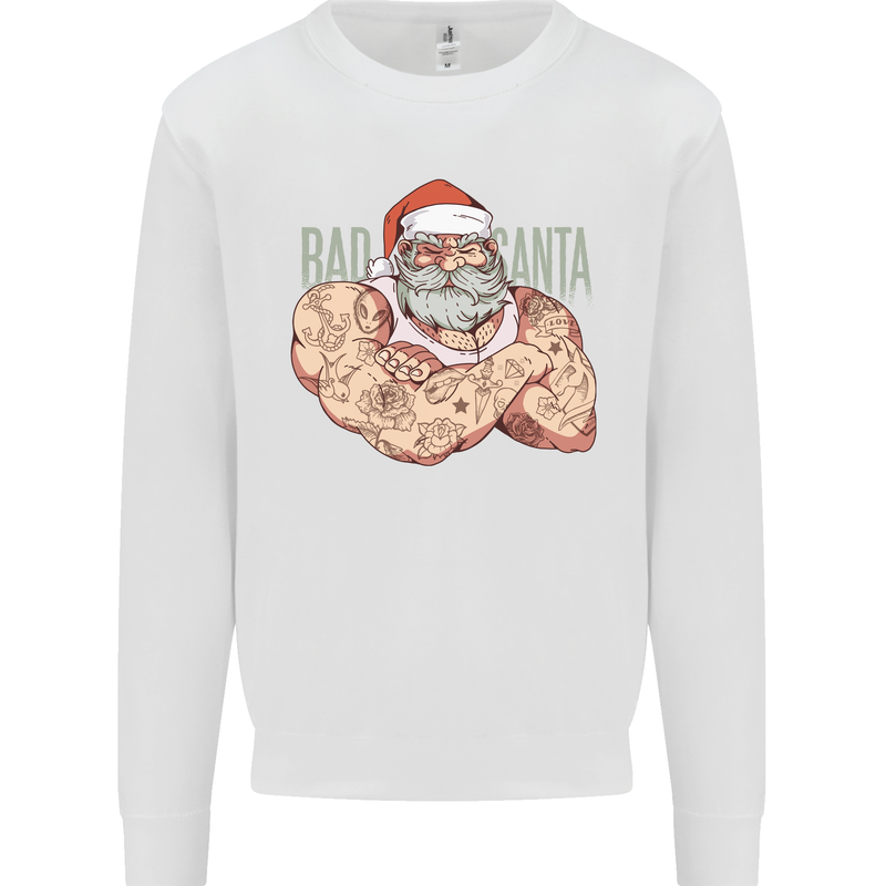 Bad Santa Christmas Tattoo Xmas Biker Gym Kids Sweatshirt Jumper White