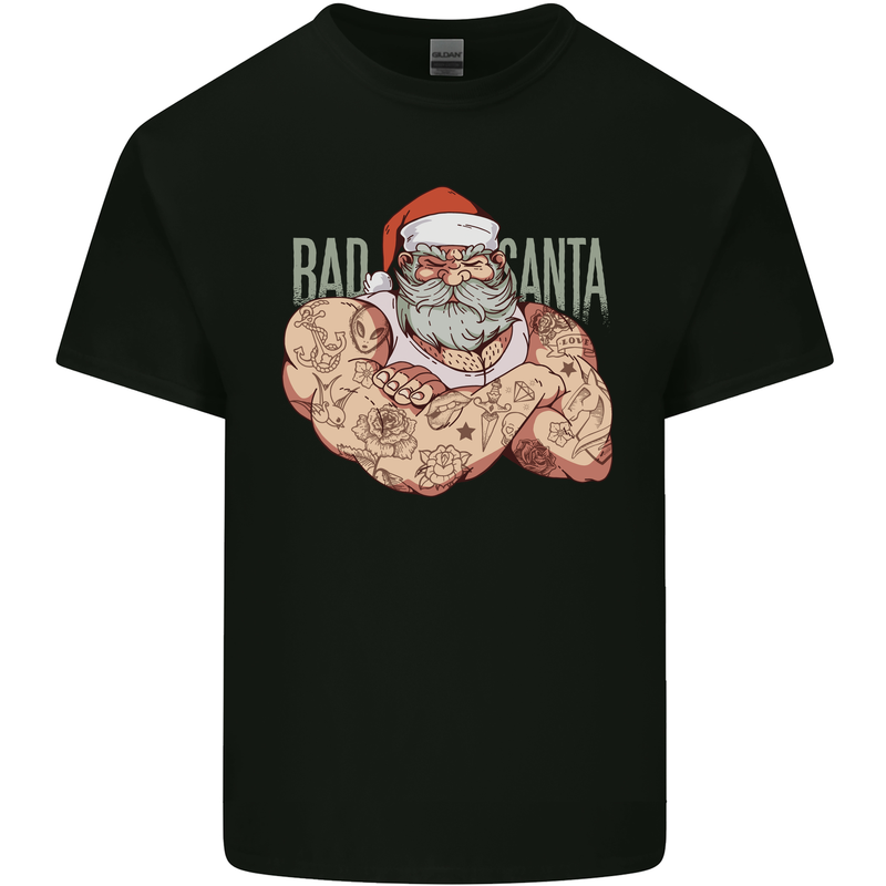 Bad Santa Christmas Tattoo Xmas Biker Gym Mens Cotton T-Shirt Tee Top Black