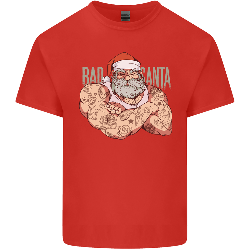 Bad Santa Christmas Tattoo Xmas Biker Gym Mens Cotton T-Shirt Tee Top Red