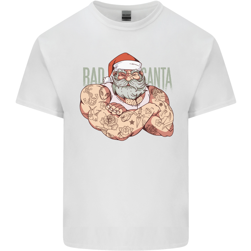 Bad Santa Christmas Tattoo Xmas Biker Gym Mens Cotton T-Shirt Tee Top White