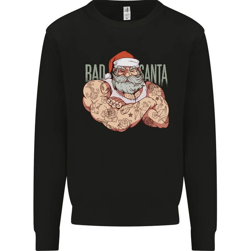 Bad Santa Christmas Tattoo Xmas Biker Gym Mens Sweatshirt Jumper Black