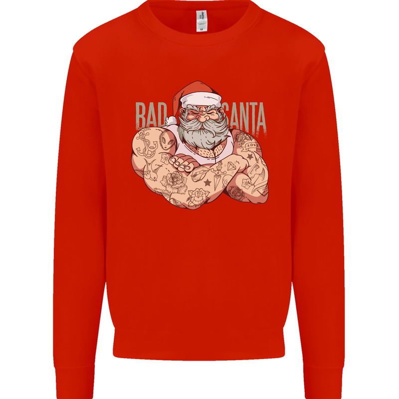 Bad Santa Christmas Tattoo Xmas Biker Gym Mens Sweatshirt Jumper Bright Red