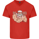 Bad Santa Christmas Tattoo Xmas Biker Gym Mens V-Neck Cotton T-Shirt Red
