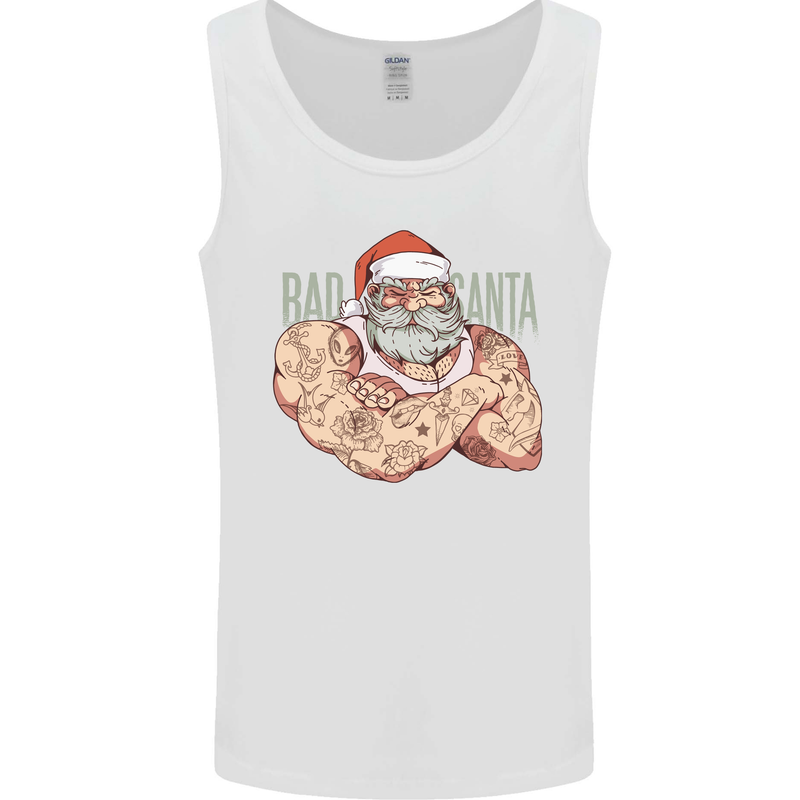 Bad Santa Christmas Tattoo Xmas Biker Gym Mens Vest Tank Top White