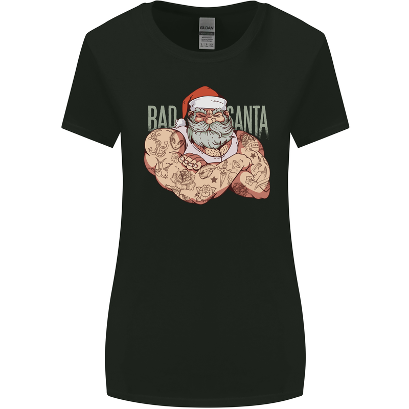 Bad Santa Christmas Tattoo Xmas Biker Gym Womens Wider Cut T-Shirt Black