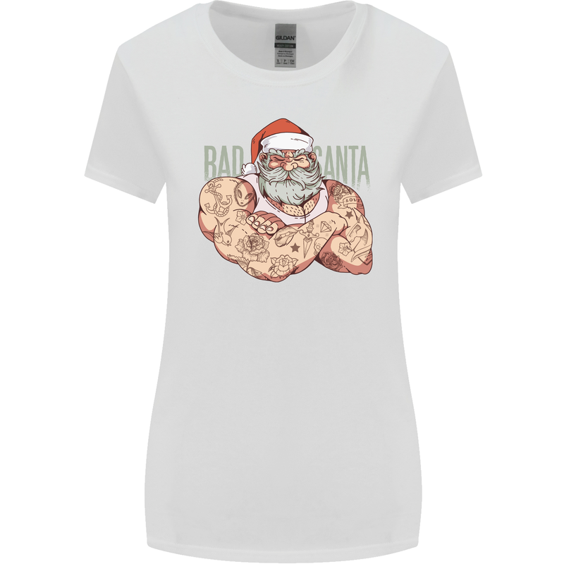 Bad Santa Christmas Tattoo Xmas Biker Gym Womens Wider Cut T-Shirt White