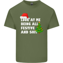 Bah Humbug Festive & Sh!t Christmas Xmas Mens Cotton T-Shirt Tee Top Military Green