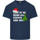 Bah Humbug Festive & Sh!t Christmas Xmas Mens Cotton T-Shirt Tee Top Navy Blue
