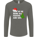 Bah Humbug Festive & Sh!t Christmas Xmas Mens Long Sleeve T-Shirt Charcoal