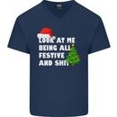 Bah Humbug Festive & Sh!t Christmas Xmas Mens V-Neck Cotton T-Shirt Navy Blue