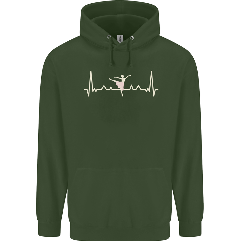 Ballerina Dancer ECG Dancing Ballet Pulse Mens 80% Cotton Hoodie Forest Green