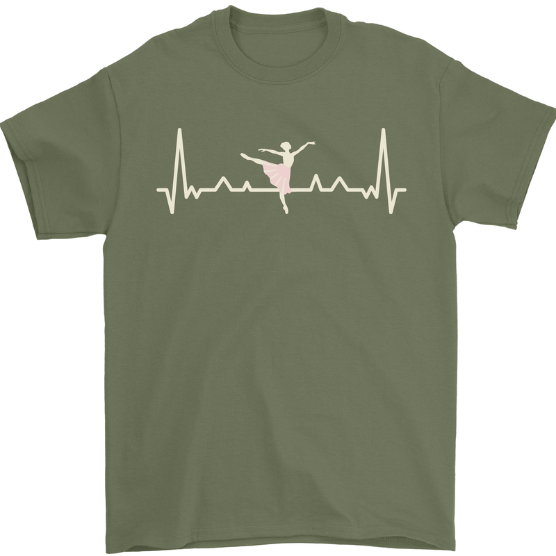 Ballerina Dancer ECG Dancing Ballet Pulse Mens T-Shirt 100% Cotton Military Green
