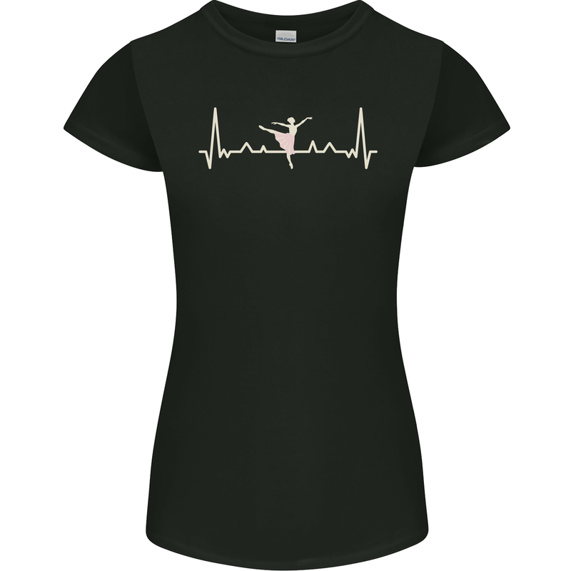 Ballerina Dancer ECG Dancing Ballet Pulse Womens Petite Cut T-Shirt Black