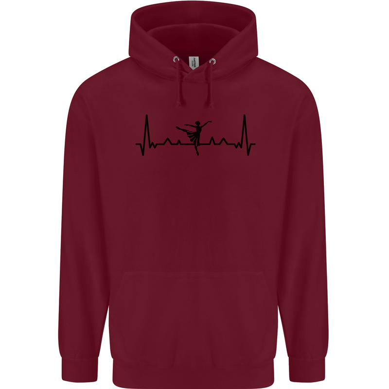 Ballet Dancer ECG Dancing Ballerina Pulse Childrens Kids Hoodie Maroon