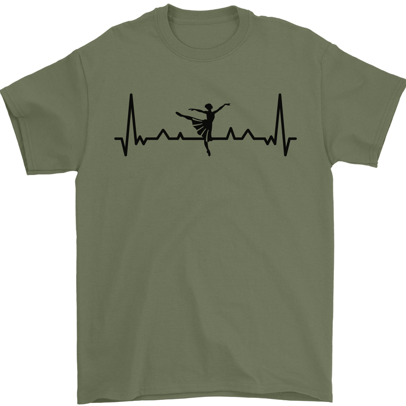 Ballet Dancer ECG Dancing Ballerina Pulse Mens T-Shirt 100% Cotton Military Green