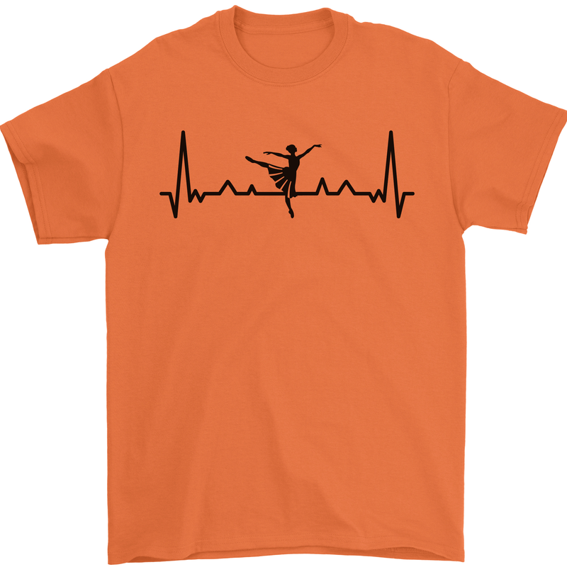 Ballet Dancer ECG Dancing Ballerina Pulse Mens T-Shirt 100% Cotton Orange