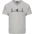 Ballet Dancer ECG Dancing Ballerina Pulse Mens V-Neck Cotton T-Shirt Sports Grey