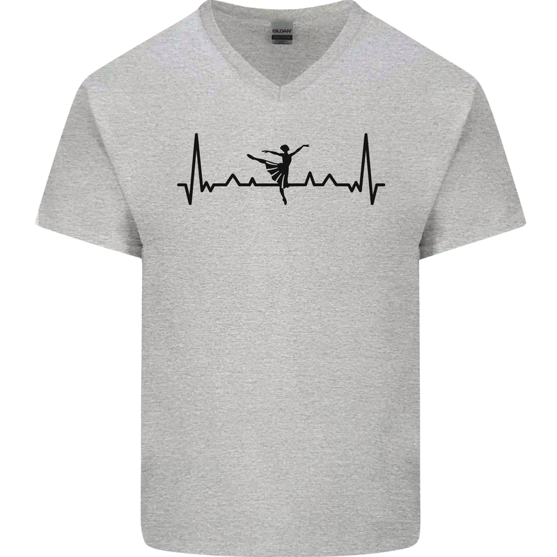 Ballet Dancer ECG Dancing Ballerina Pulse Mens V-Neck Cotton T-Shirt Sports Grey