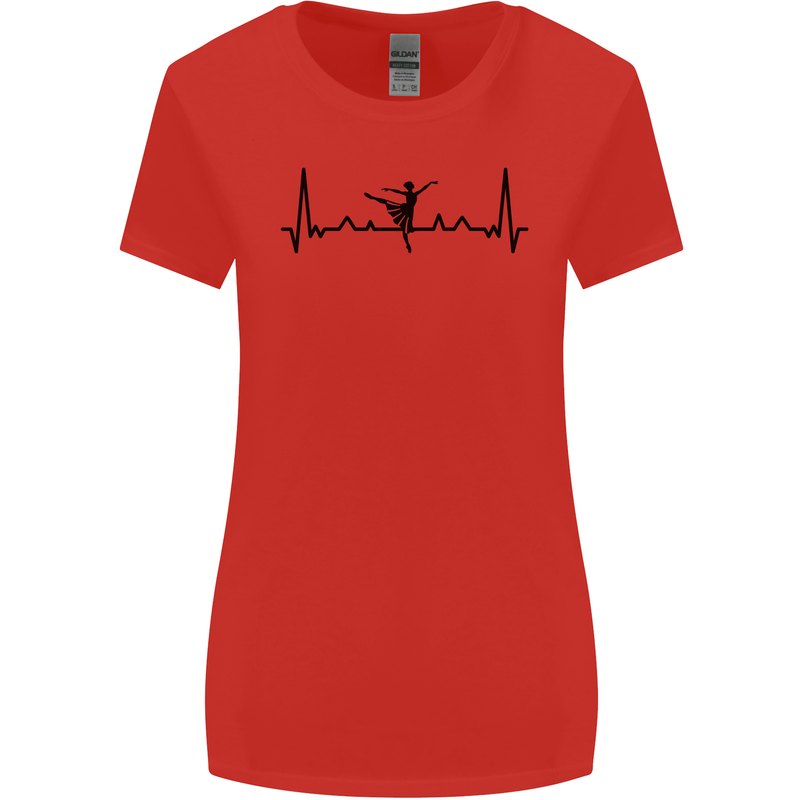 Ballet Dancer ECG Dancing Ballerina Pulse Womens Wider Cut T-Shirt Red