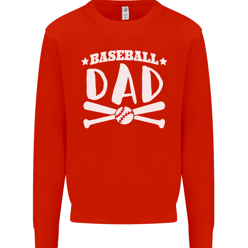 Baseball Dad Funny Fathers Day Kids Sweatshirt Jumper Bright Red