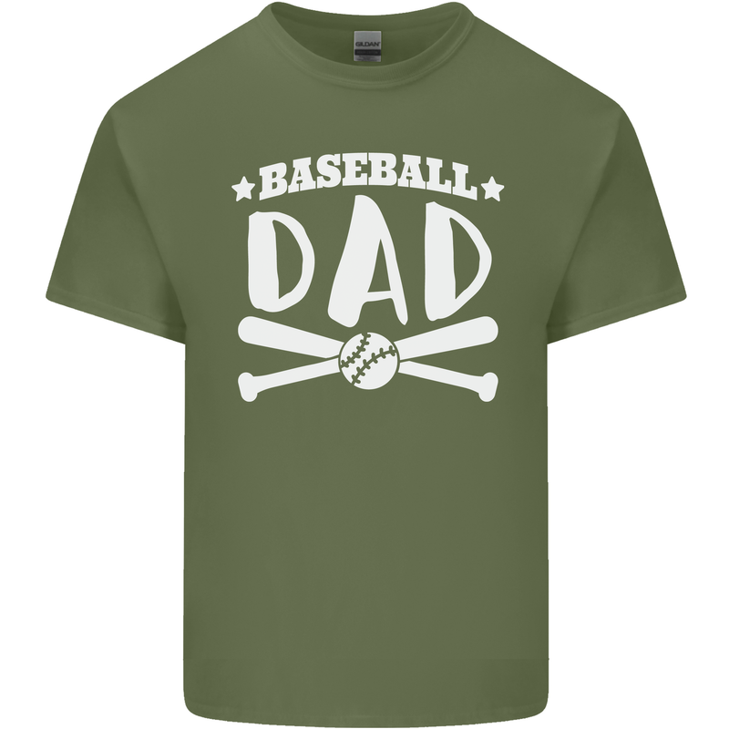 Baseball Dad Funny Fathers Day Mens Cotton T-Shirt Tee Top Military Green