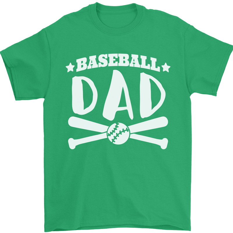 Baseball Dad Funny Fathers Day Mens T-Shirt 100% Cotton Irish Green