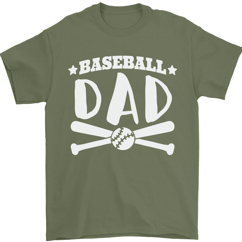 Baseball Dad Funny Fathers Day Mens T-Shirt 100% Cotton Military Green