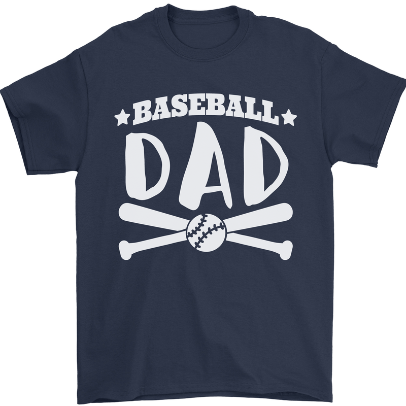 Baseball Dad Funny Fathers Day Mens T-Shirt 100% Cotton Navy Blue