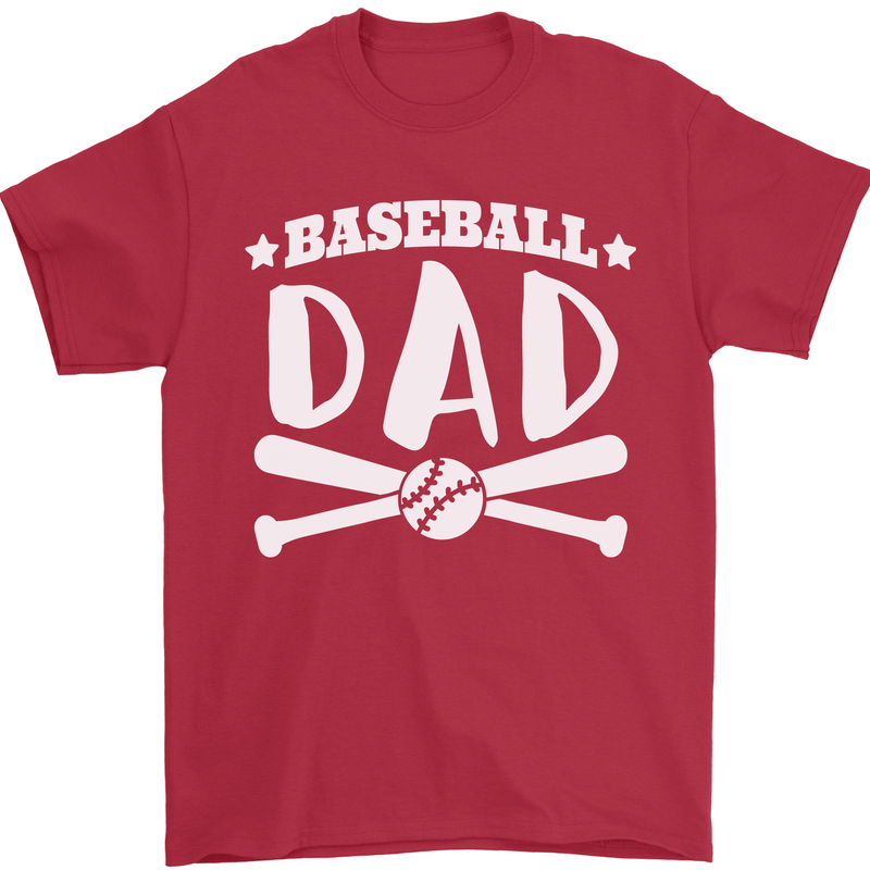 Baseball Dad Funny Fathers Day Mens T-Shirt 100% Cotton Red