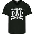 Baseball Dad Funny Fathers Day Mens V-Neck Cotton T-Shirt Black